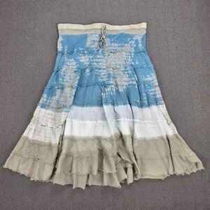 Andi + James Women Blue Tie Dye Tiered Cotton Gauze Midi Skirt Small Boho Beaded